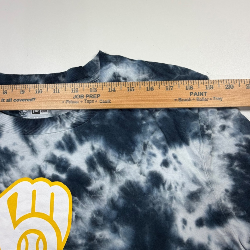 New Era Milwaukee Brewers Crop Top Women Large Navy Tie Dye MLB Long Sleeve NEW - Picture 9 of 12